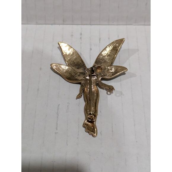 Gold Tone Rhinestone ART‎ DECO Fairy Brooch Pin Signed LC Liz Claiborne read!! - Picture 9 of 9
